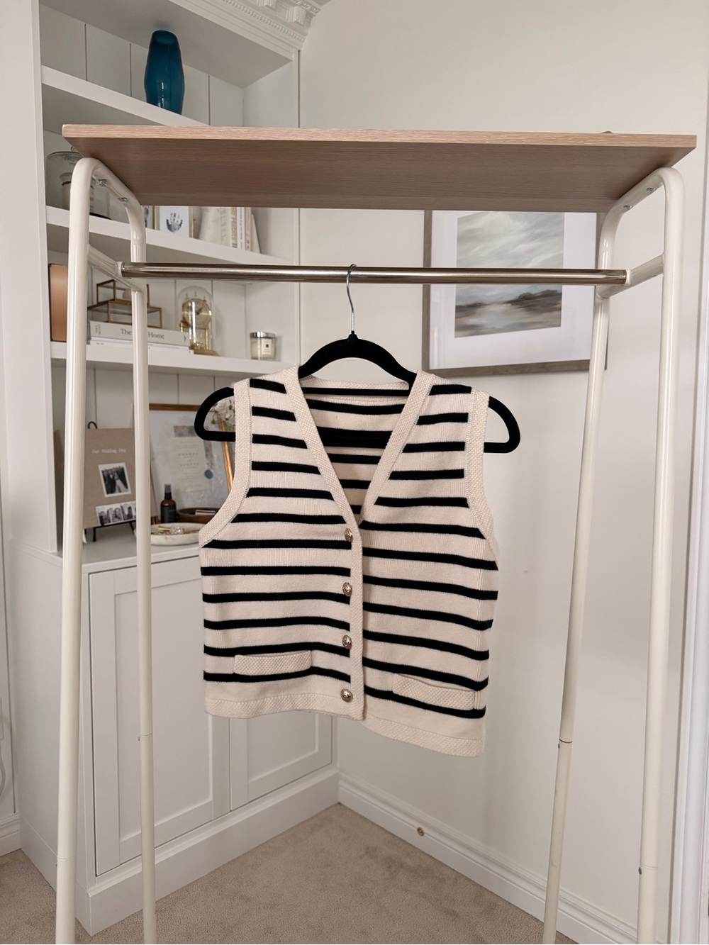 Striped Knit Button-Front Vest - Cream & Black